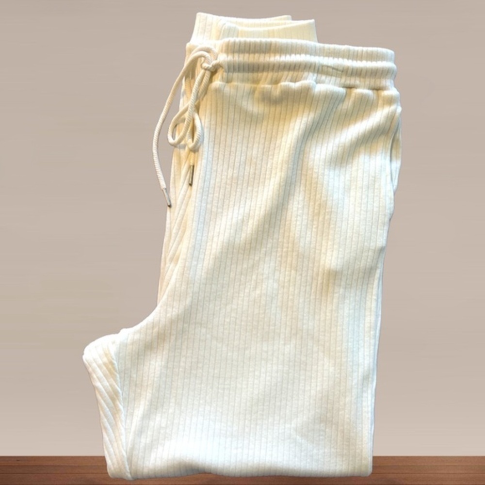 COPPER Key Ribbed Drawstring Jogger Pants with Pockets in Off White. - Picture 12 of 12